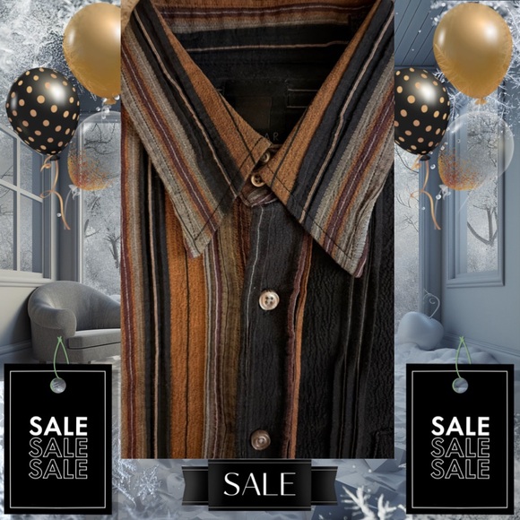 “RARE” - Men's SQ WEAR Long Sleeve Striped Black and Brown Stylish Shirt Med/lrg - Picture 3 of 8